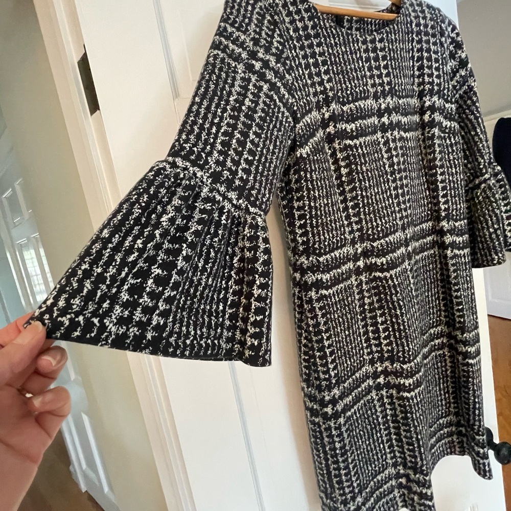 Talbots black white plaid print ponte knit dress size 10